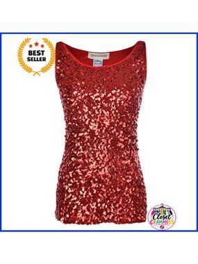 Sequin Sleeveless Round Neck Tank Top Stretch Party Club Top
